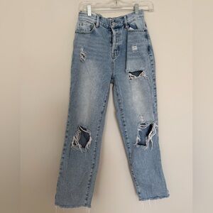 PacSun Light Blue Distressed High Rise Straight Jeans